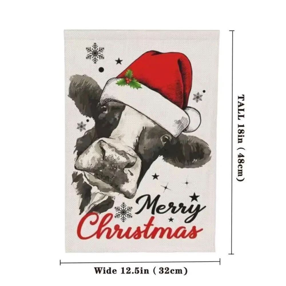Merry Christmas Cow Garden Flag Winter Snowflake Holiday Decorative Double Sided
